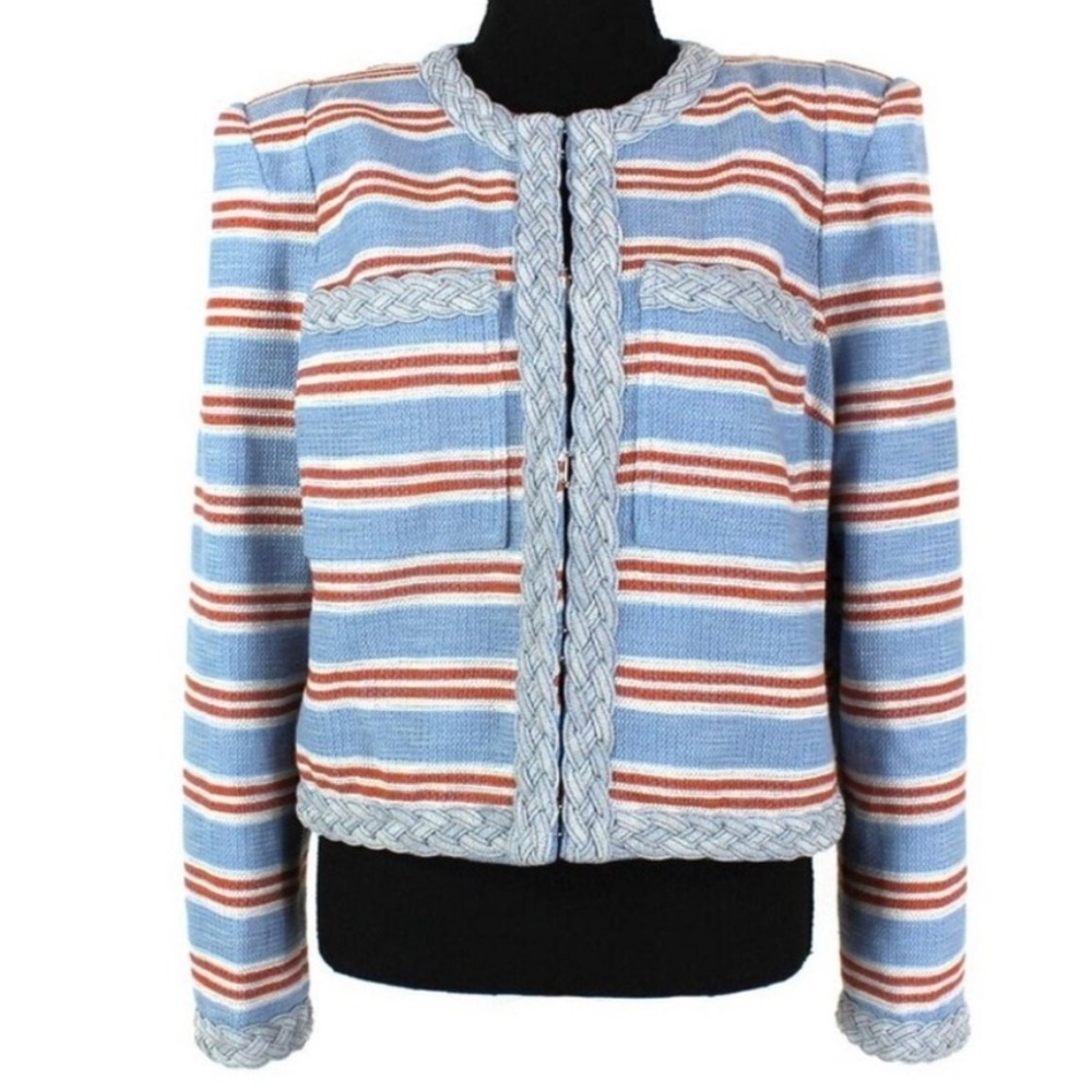 VERONICA BEARD Arrowe Striped Multicolor Blue Braided Trim‎ Jacket Size 10 - Picture 3 of 3